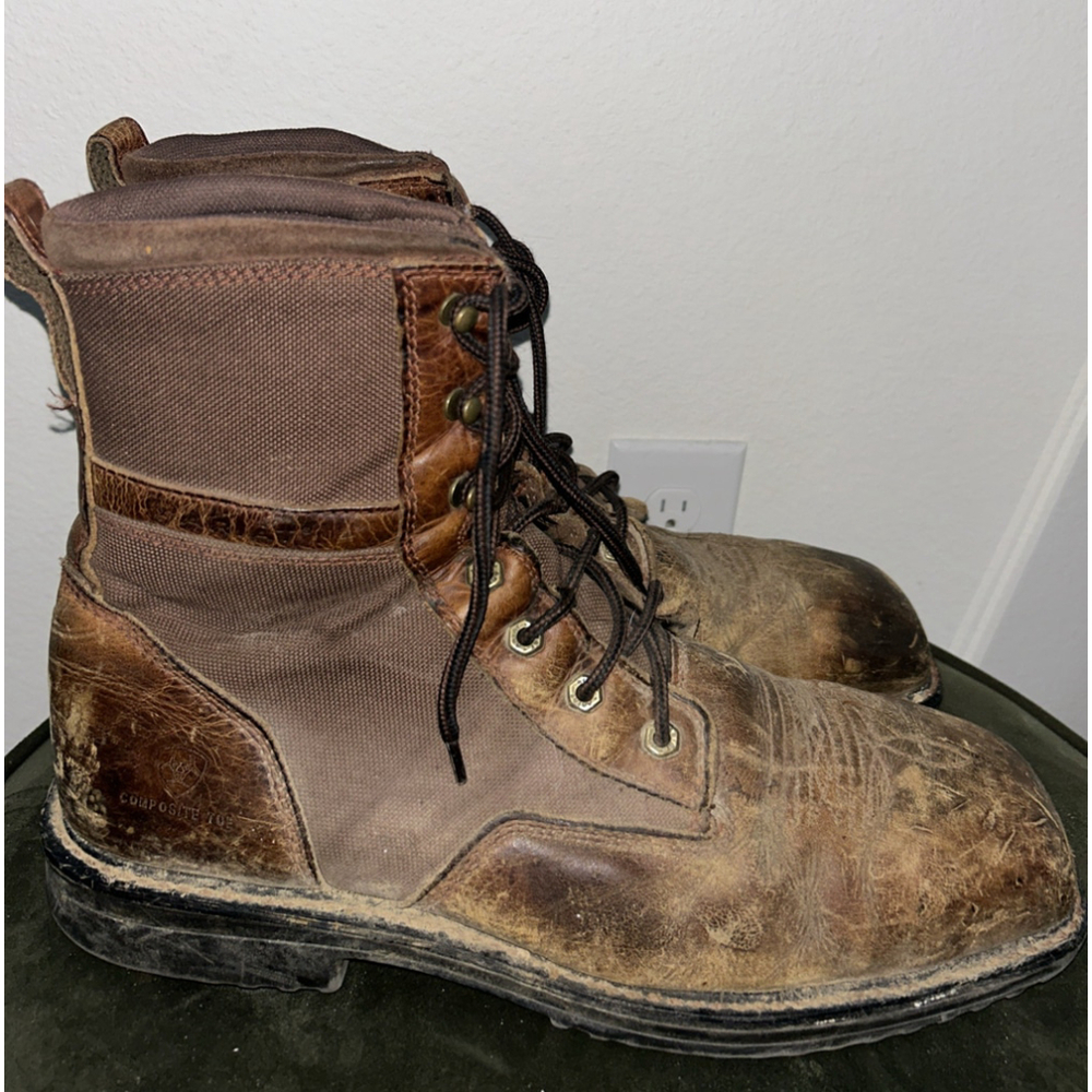 Ariat Boots Men 13EE Brown Leather RigTek Safety Composite Toe Slip Resistant